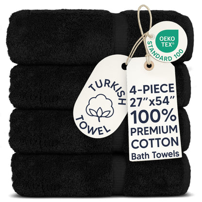 Chakir Turkish Linens 100% Cotton 4-Pack Bath Towels 27x54, Gray