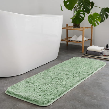 TECHMILLY Shaggy Bathroom Rugs Thick Non Slip Microfiber Mat Green 17"x24"