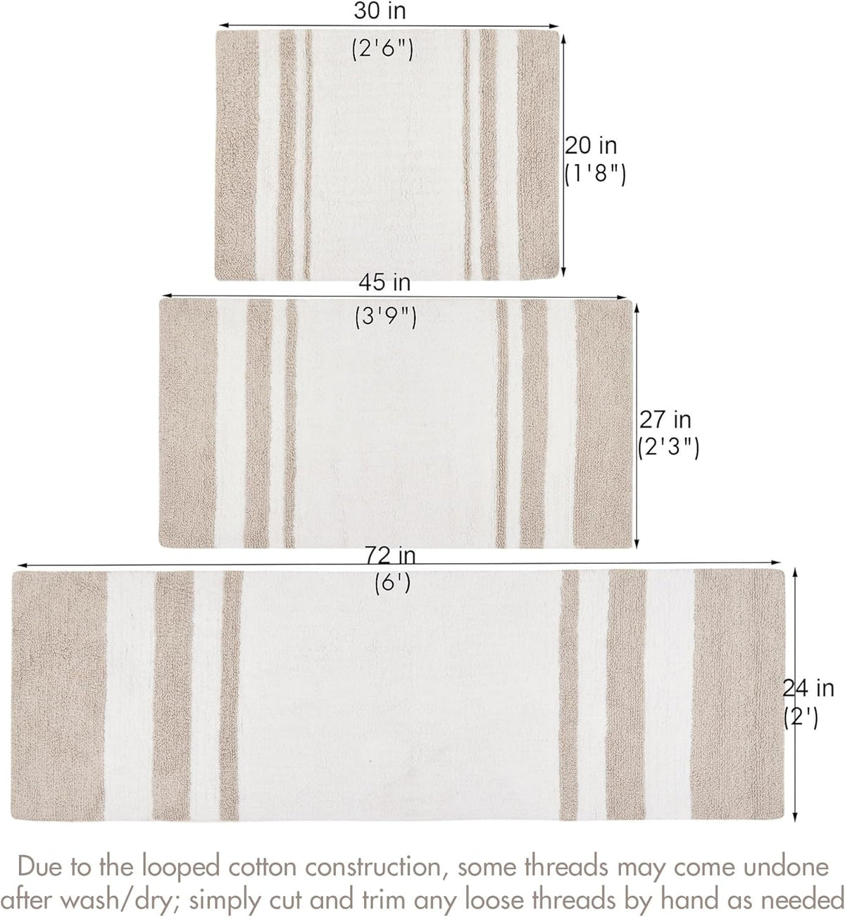 Madison Park Reversible Spa Rug 100%-Cotton Striped Ultra Soft Water Fast Bath Non-Slip Absorbent Quick Dry Mats for Tub, Shower Room, and Bathroom, 20x30, Taupe (Pack of 1)