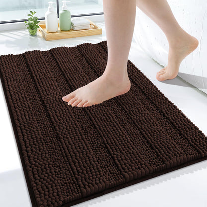 Grandaily Chenille Striped Bathroom Rugs 36x24, Extra Thick and Absorbent Bath Mats, Non-Slip Soft Plush Shaggy Shower Carpet, Machine Wash Dry, Bath Rug for Bathroom, (Large, Light Grey)