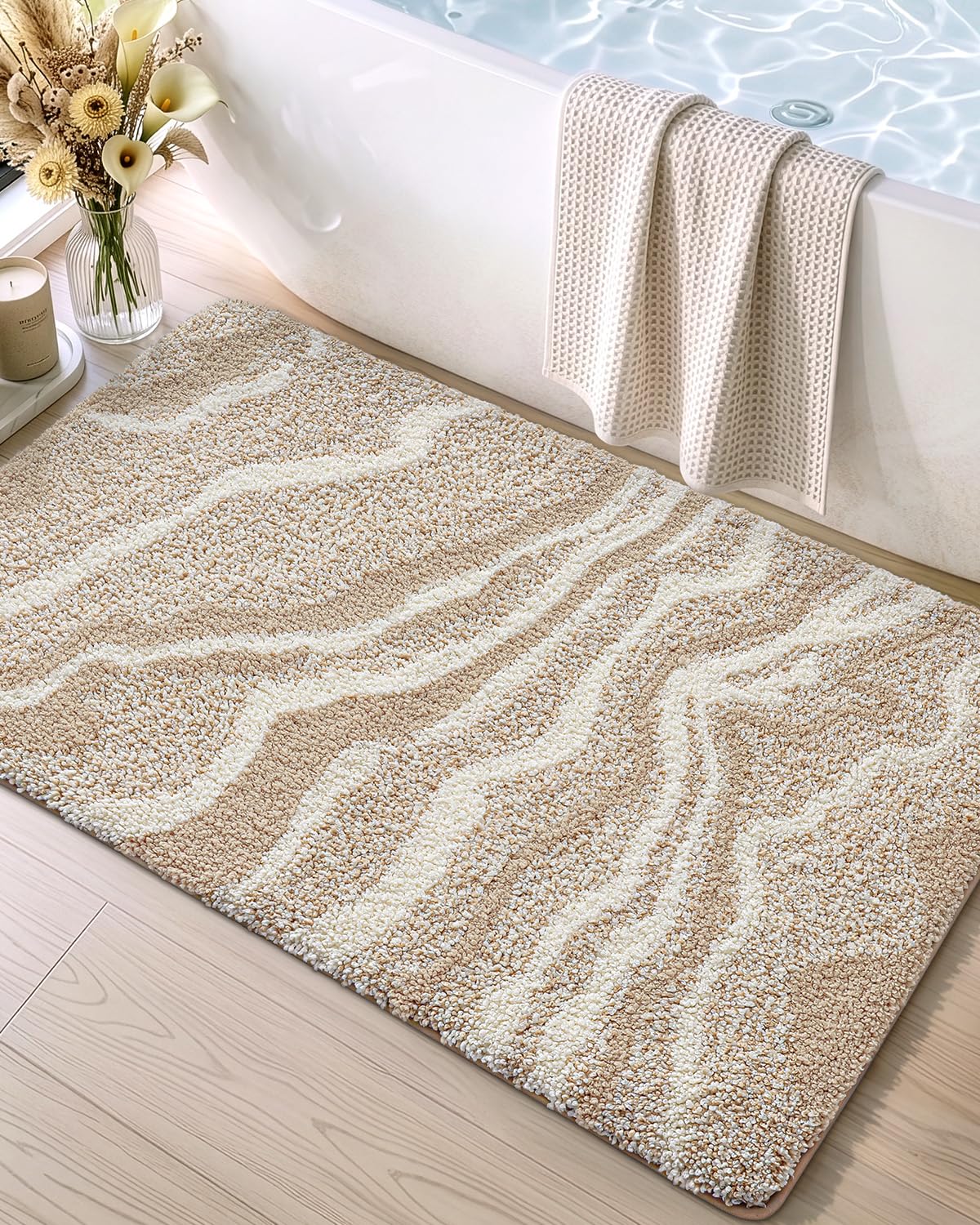 DEXI Marble Bath Mats 36x24, Bathroom Rugs Non Slip Machine Washable, Grey
