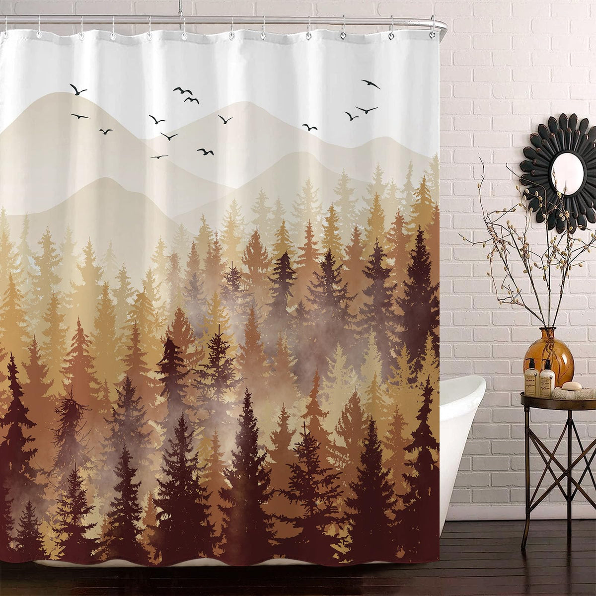 Accnicc Forest Mountain Shower Curtain Dark Green Nature Misty Pine Tree Shower Curtains for Bathroom Foggy Rustic Woodland Decorative Waterproof Fabric Bath Curtain Decor 72×72 Inches