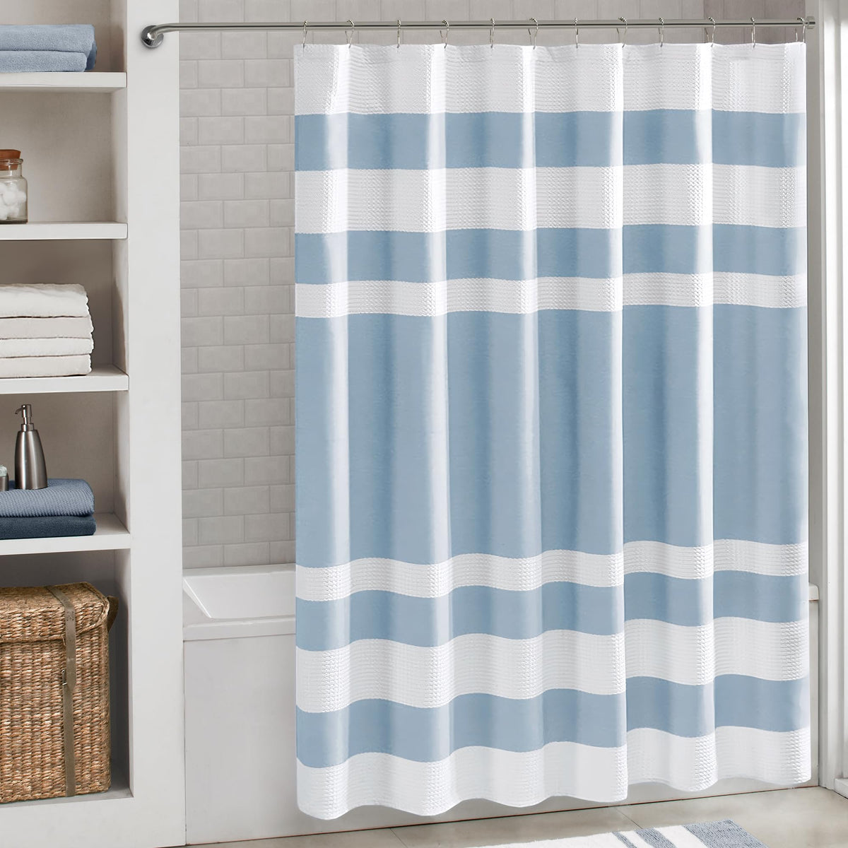 Madison Park Arbor Waffle Shower Curtain for Bathroom, 72 x 72, Beige