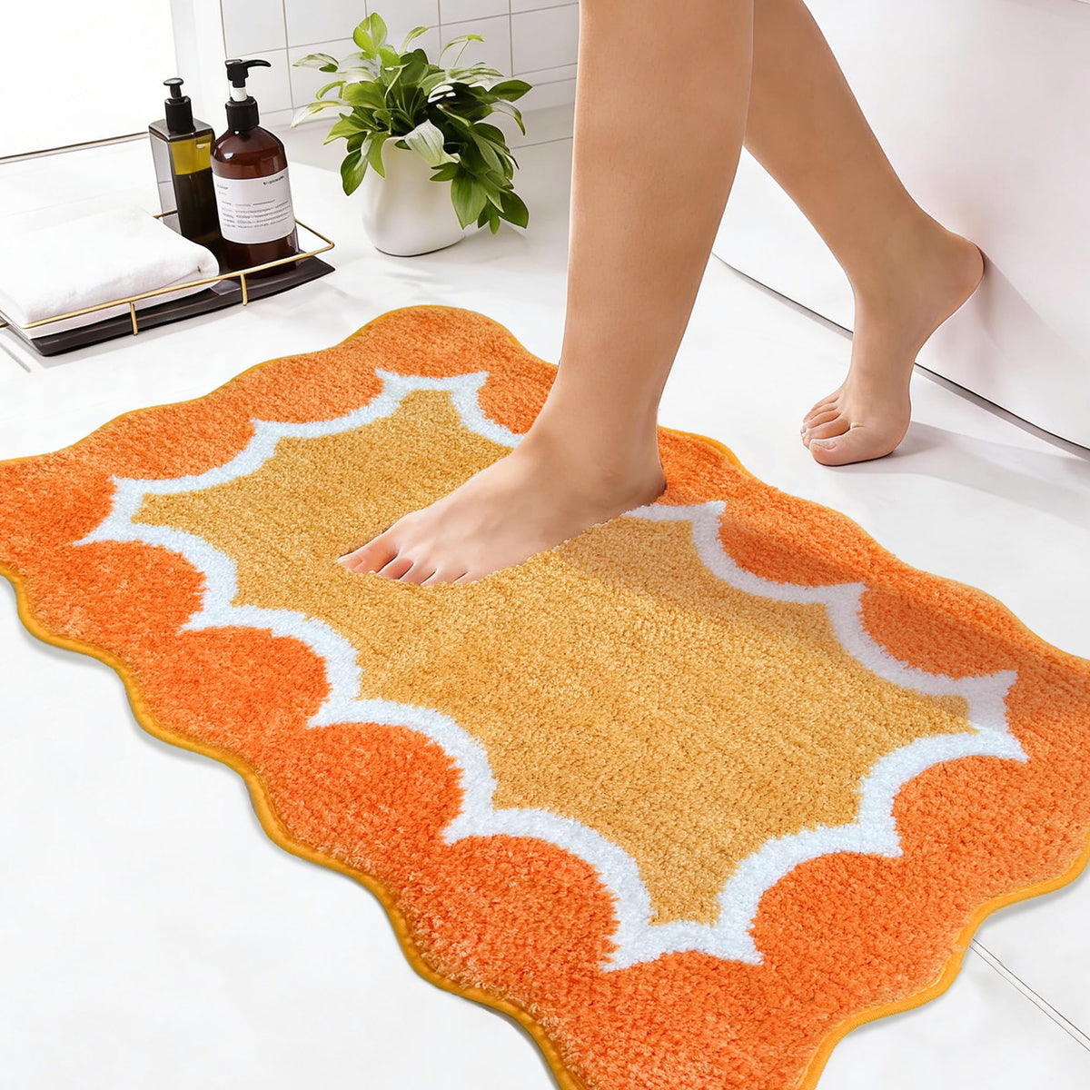 Cute Scalloped Rose Pink Bathroom Rugs Mat,Non Slip Absorbent Quick Dry Bath Mats for Shower Room,Microfiber Bath Mats for Bathroom Floor Washable Carpet for Shower Tub Sink Bedroom,20"x32"
