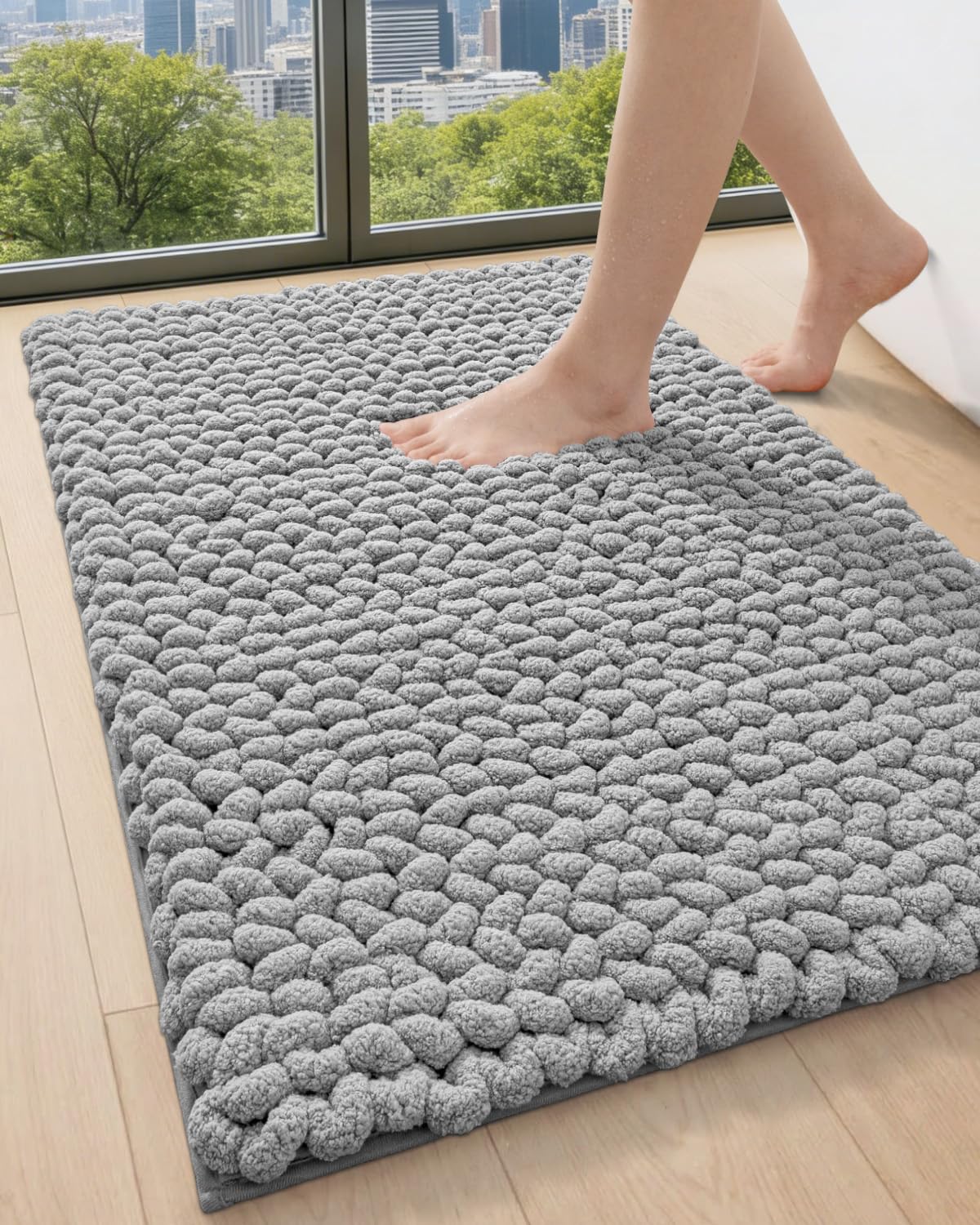 DEXI Bathroom Rugs 36x24, Non Slip Washable Chinelle Bath Mat, Taupe