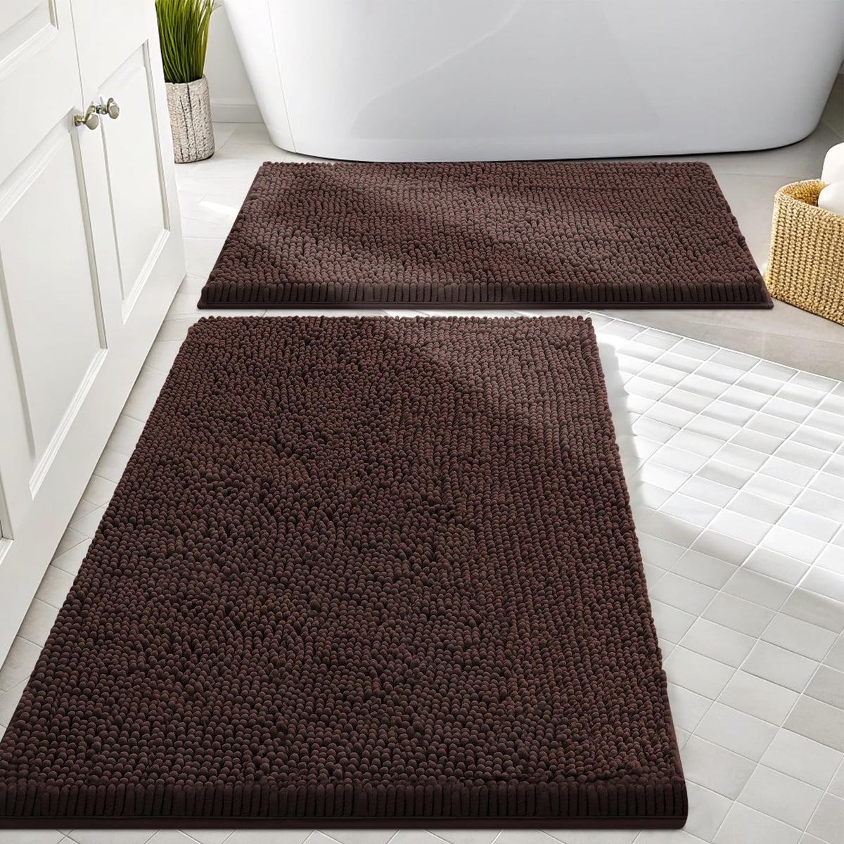 Smiry Chenille Bathroom Rugs Sets 2 Piece (30x20+24x16, Black)