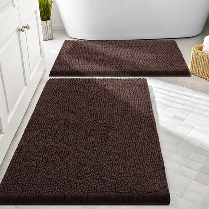 Smiry Chenille Bathroom Rugs Sets 2 Piece (30x20+24x16, Black)