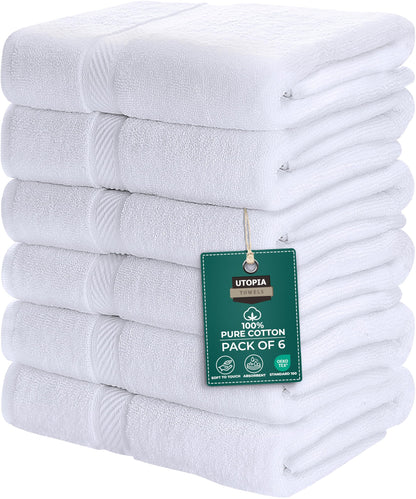 Utopia Towels 6 Pack Medium Bath Towels, 24x48 in, 500 GSM Cotton, White