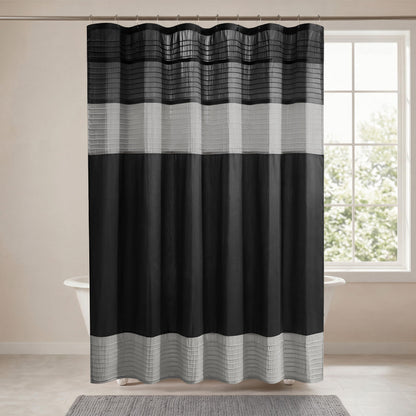 Madison Park Amherst 72 x 72 Bathroom Shower Curtain, Faux Silk, Black