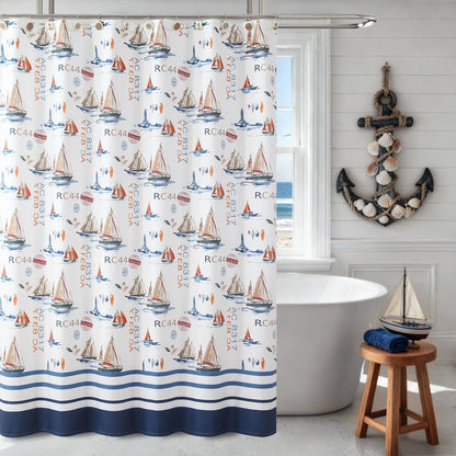 Coastal Seashell Fabric Shower Curtain, Under The Sea Beach Ocean Theme Shower Curtain with Starfish & Coral, Waterproof Blue Nautical Decorative Bathroom Curtains, 72" W x 72" H
