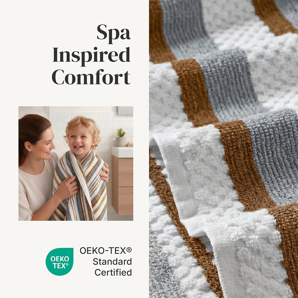 Modern Threads 6 Piece Bath Towel Set – Bathroom Towel Set with 2 Bath Towels, 2 Hand Towels & 2 Washcloths – 100% Cotton, Soft & Absorbent – Wide Stripe (Gold)