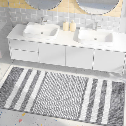 BSICPRO Bathroom Rugs Sets 2 Piece, Non Slip Striped Bath Mats, Fog Blue