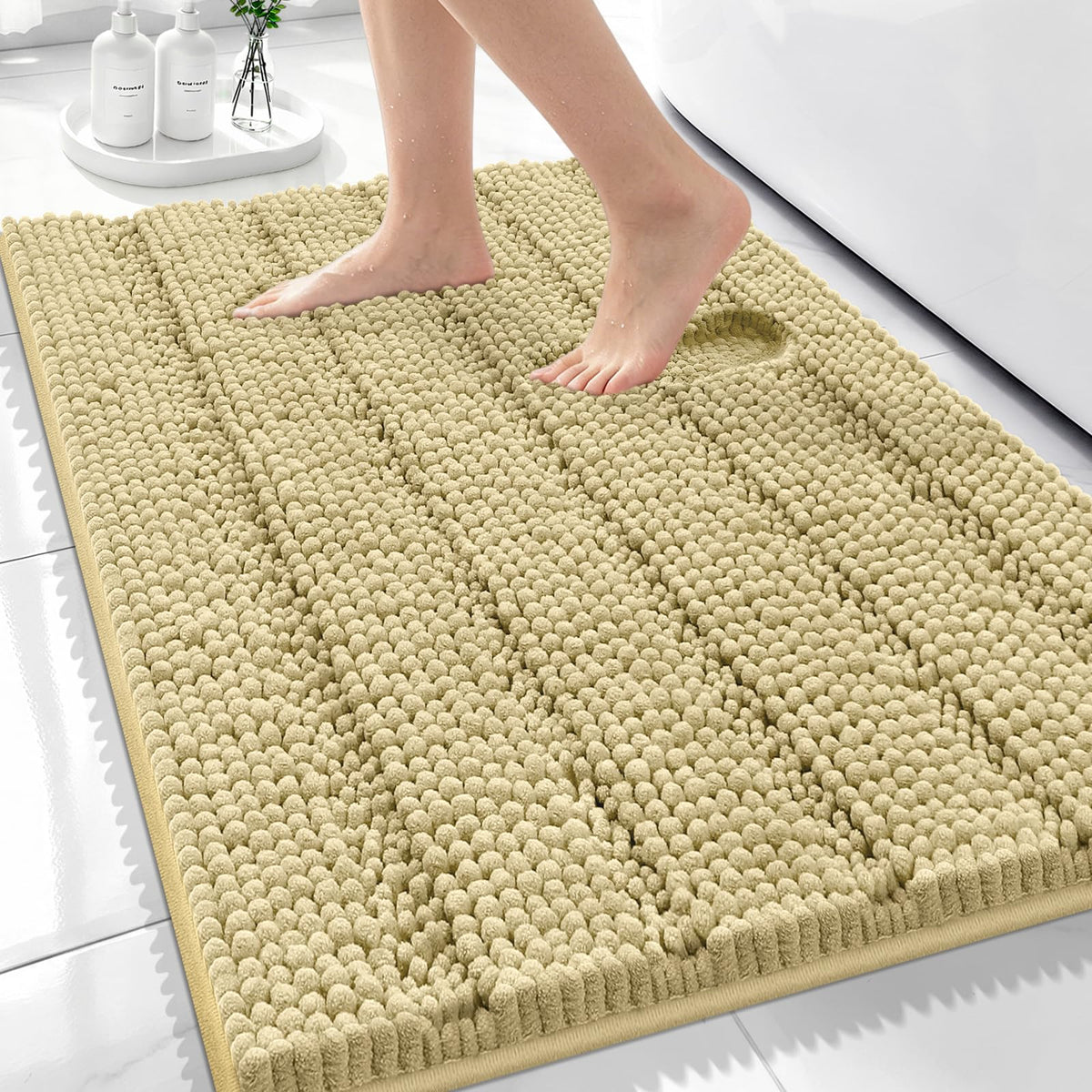 Bcoimo Bath Rug Mat,48x24 High Absorbent Latte Long Bathroom Runner Rugs