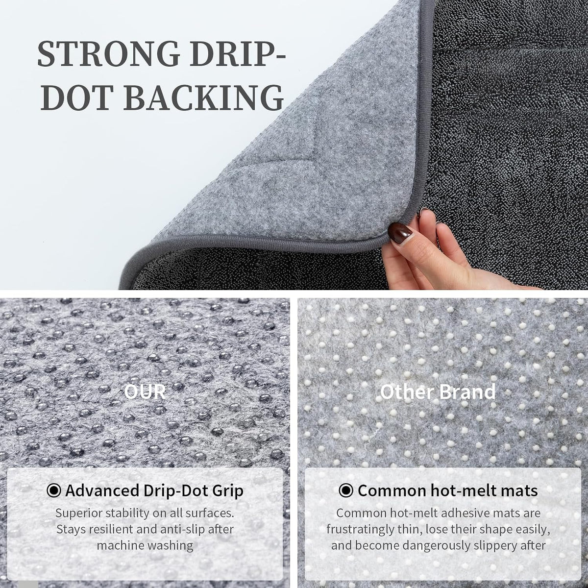 YIHOUSE 2-Piece Towel-Like Memory Foam Bathroom Rug Set, Dark Grey