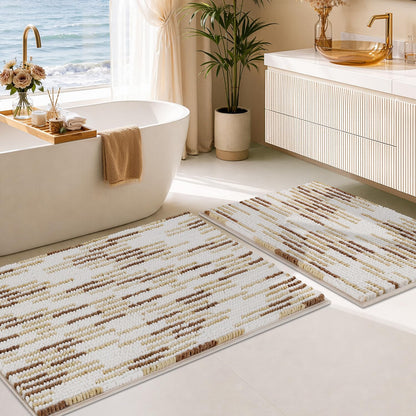 BSICPRO Bathroom Rugs Sets 2 Piece, Non Slip Striped Bath Mats, Fog Blue