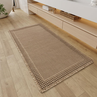 RESARE Waffle Bathroom Runner Rugs, Non Slip Boho Bath Mat 24"x72" Brown