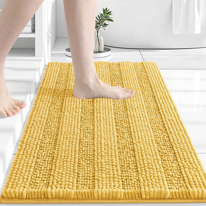 Grandaily Chenille Striped Bathroom Rugs 36x24, Extra Thick and Absorbent Bath Mats, Non-Slip Soft Plush Shaggy Shower Carpet, Machine Wash Dry, Bath Rug for Bathroom, (Large, Light Grey)
