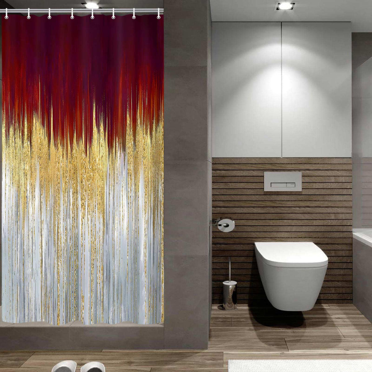 JAWO Abstract Shower Curtain,Modern Aesthetic Abstract Stripe Shower Curtain Set, Yellow Blue Grey Contemporary Abstract Painting Fabric Shower Curtains