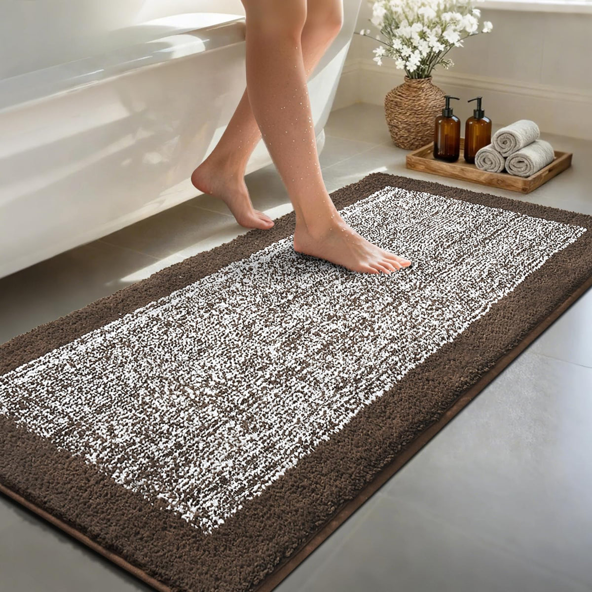 Long 2x4 Ft (48''x24'') Bathroom Rugs, Non Slip Washable Bath Mat Grey