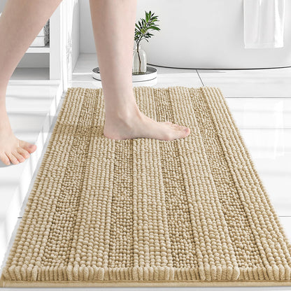 Grandaily Chenille Striped Bathroom Rugs 36x24, Extra Thick and Absorbent Bath Mats, Non-Slip Soft Plush Shaggy Shower Carpet, Machine Wash Dry, Bath Rug for Bathroom, (Large, Light Grey)