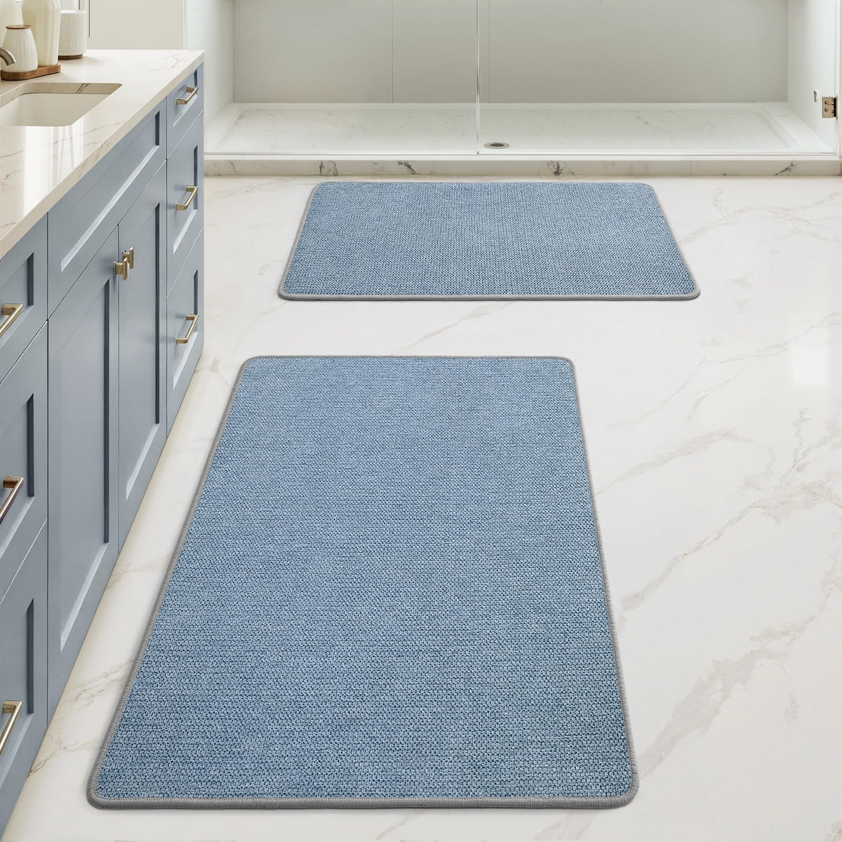 MIULEE Bathroom Rugs Set 2 Pieces, Thin Bath Mats Beige 17"x27"+20"x32"