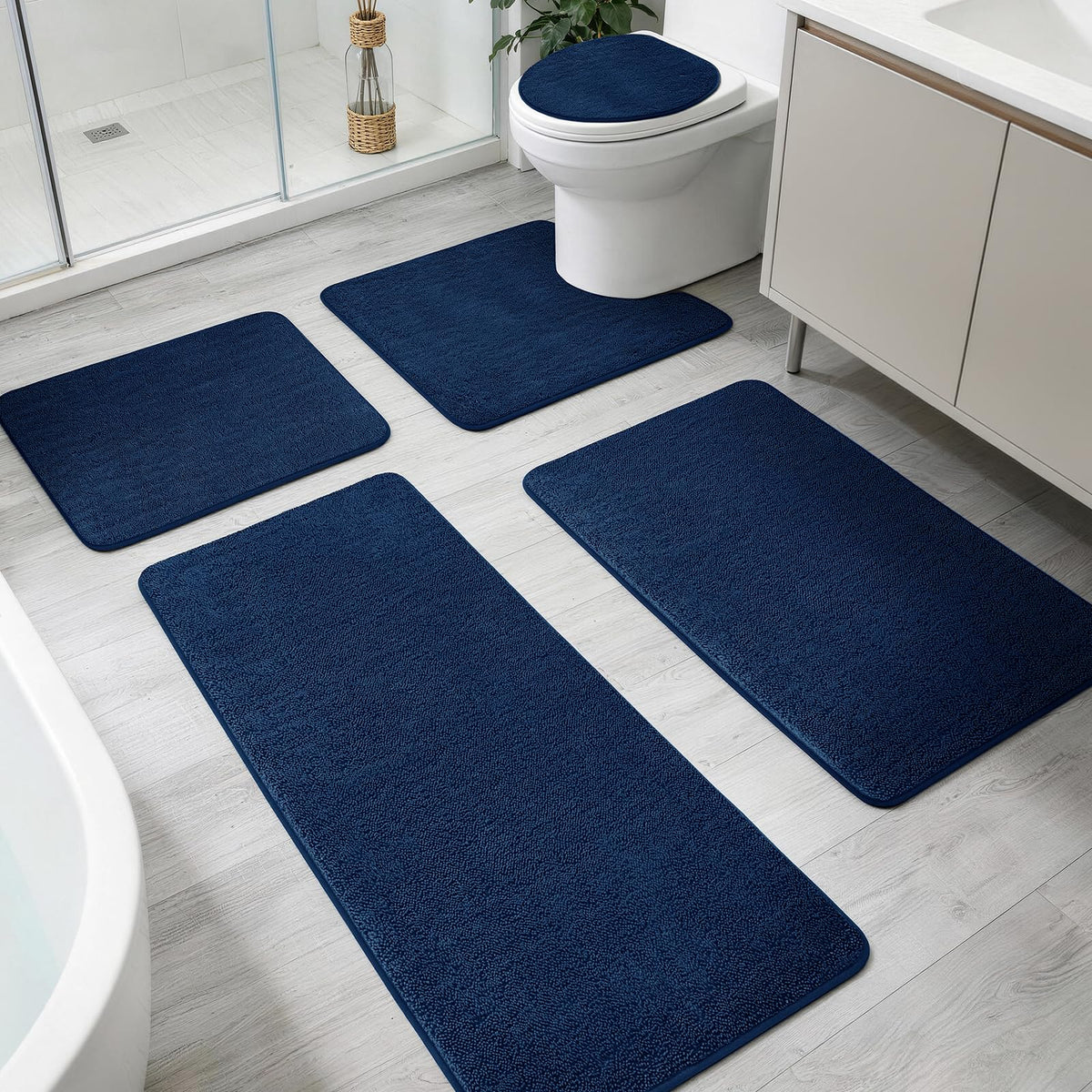 YIHOUSE 2-Piece Towel-Like Memory Foam Bathroom Rug Set, Dark Grey