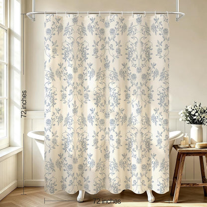 MitoVilla Vintage Farmhouse Blue Floral Poly-Cotton Shower Curtain, 72x72