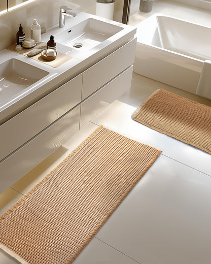 Large Waffle Bath Mat Set Non Slip, Ultra Absorbent Bath Mats for Christmas Bathroom Decor, Extra Soft Floor Bathroom Rugs Sets 2 Piece, Washable Bath Rugs Set, Green & White, 20"×47" and 16"×24"