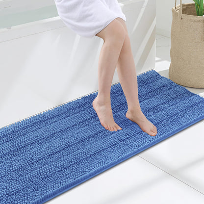 Grandaily Chenille Striped Bathroom Rugs 36x24, Extra Thick and Absorbent Bath Mats, Non-Slip Soft Plush Shaggy Shower Carpet, Machine Wash Dry, Bath Rug for Bathroom, (Large, Light Grey)