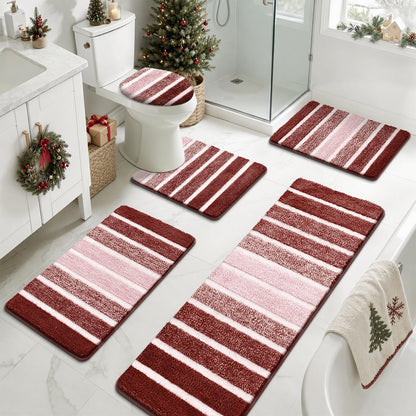 Yamaziot Sage Green Bathroom Rug Set 5 Piece Washable Non Slip Striped Mat