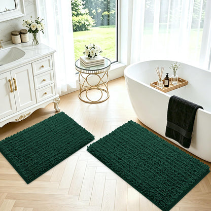 ACCUMTEK Upgrade Extra Large Black Bathroom Rug Set 3 Pieces Ultra Soft, Thick Absorbent Bath Mats, Non Slip Chenille Toilet Mat for Bathroom, Bedroom, Kitchen