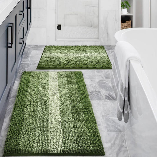 Gibelle Chenille Bathroom Rug Set 2 Piece - Non Slip Bath Mat 16x24, 20x32