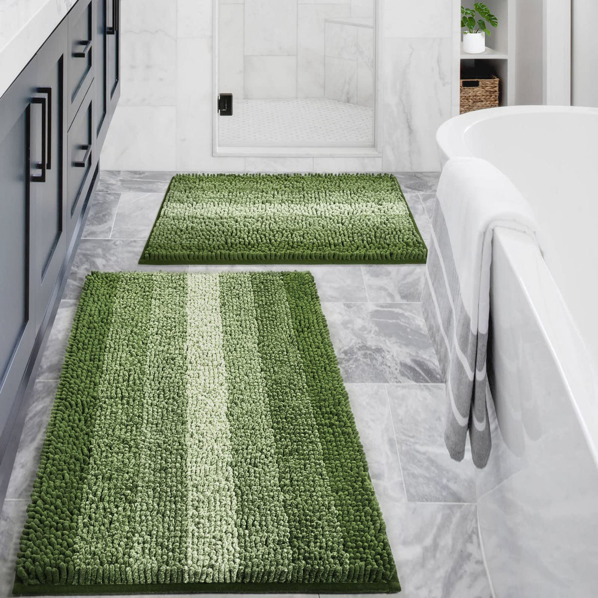 Gibelle Chenille Bathroom Rug Set 2 Piece - Non Slip Bath Mat 16x24, 20x32