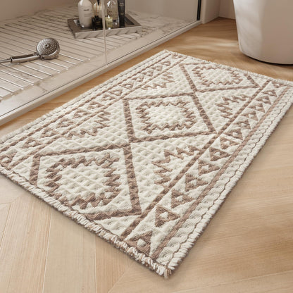 PADOOR-Waffle Bath Mat-Super Absorbent Bath Mats for Bathroom, Machine Washable Non Slip Bathroom Rug with Tassels, Soft Bathroom Mat for Laundry Room, Bedroom, Brown & Cream, 17"x28"