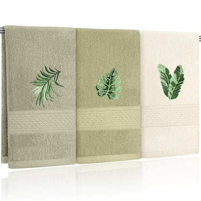 FuWeave 3 Pcs Eucalyptus Leaves Hand Towels for Bathroom Kitchen Decor