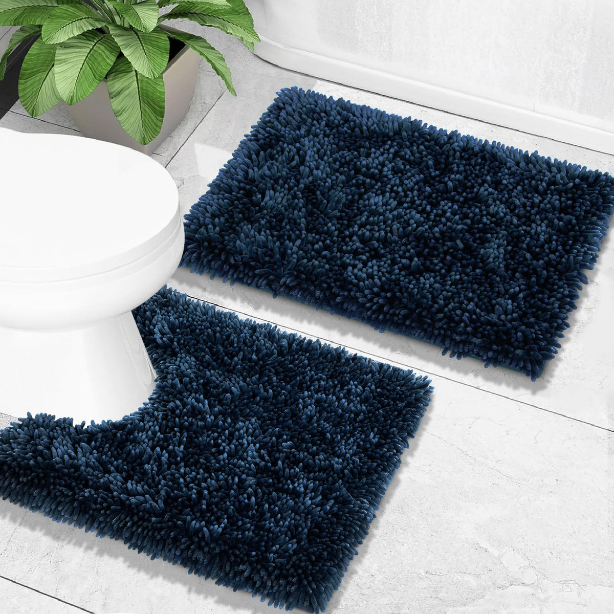 Yimobra Bathroom Rug Set 2 Piece, Luxury Shaggy Bath Mat Set with Non Slip Backing, Ultra Soft & Absorbent Mats for Bathroom Floor, Machine Washable, 31.5"x20"+24"x17", Dark Purple