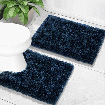 Yimobra Bathroom Rug Set 2 Piece, Luxury Shaggy Bath Mat Set with Non Slip Backing, Ultra Soft & Absorbent Mats for Bathroom Floor, Machine Washable, 31.5"x20"+24"x17", Dark Purple