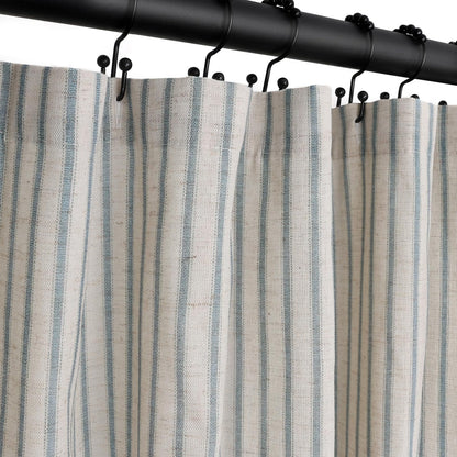 Farmhouse Striped Shower Curtain - 72x72 Inches, Linen Blend Fabric, Breathable & Machine Washable, Rustic Black for Bathroom Decor (Hooks/Liner Not Included)