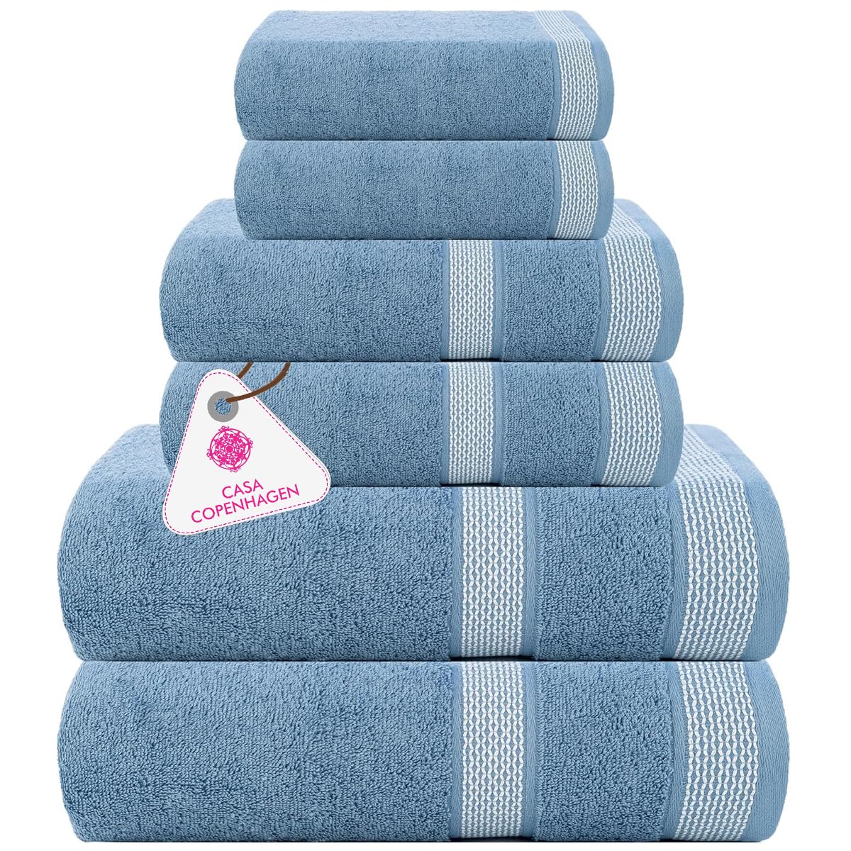 CASA COPENHAGEN Solitaire 6 Pieces Towel Set- Midnight Black, 600 GSM 2 Bath Towel 2 Hand Towel 2 Washcloth, Designed in Denmark Made of Soft Egyptian Cotton for Bathroom, Kitchen & Shower