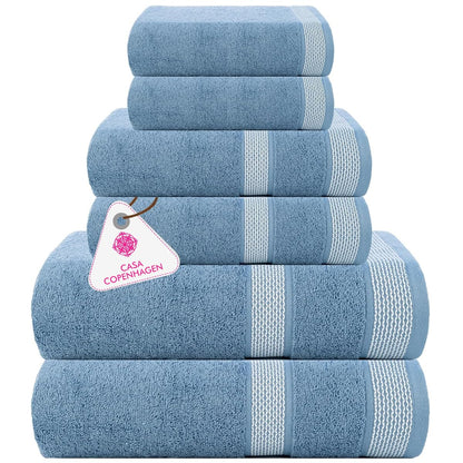 CASA COPENHAGEN Solitaire 6 Pieces Towel Set- Midnight Black, 600 GSM 2 Bath Towel 2 Hand Towel 2 Washcloth, Designed in Denmark Made of Soft Egyptian Cotton for Bathroom, Kitchen & Shower