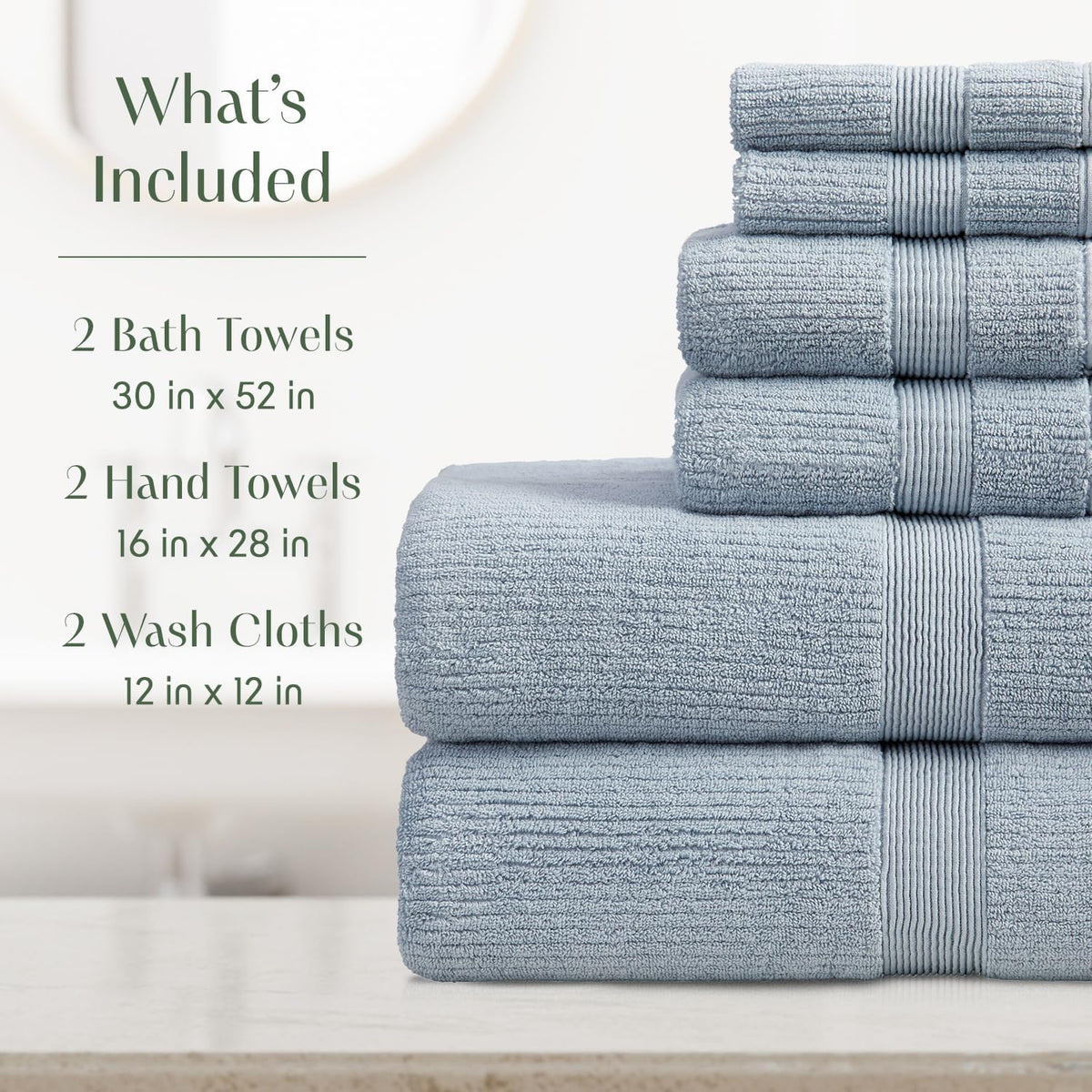 Springtree Home 100% Cotton Bath Towel Set | 6-Piece Set | Textured | Blue