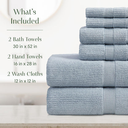 Springtree Home 100% Cotton Bath Towel Set | 6-Piece Set | Textured | Blue