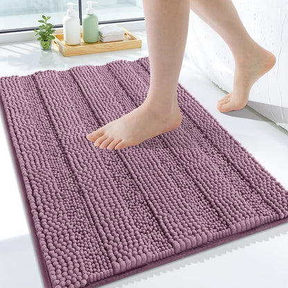 Grandaily Chenille Striped Bathroom Rugs 36x24, Extra Thick and Absorbent Bath Mats, Non-Slip Soft Plush Shaggy Shower Carpet, Machine Wash Dry, Bath Rug for Bathroom, (Large, Light Grey)