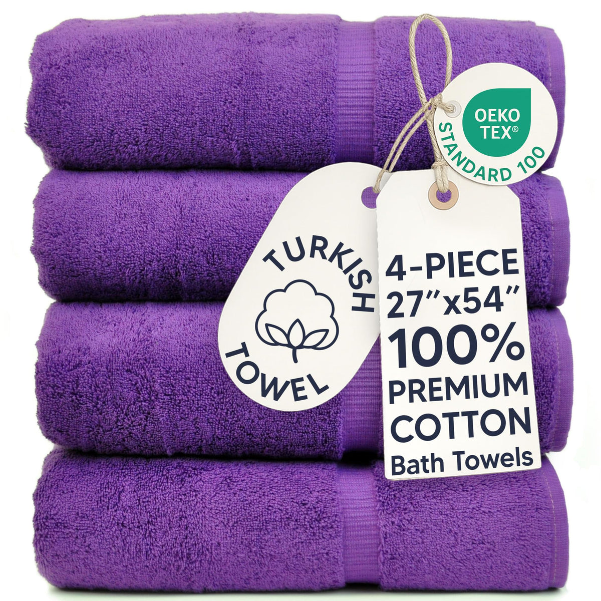 Chakir Turkish Linens 100% Cotton 4-Pack Bath Towels 27x54, Gray