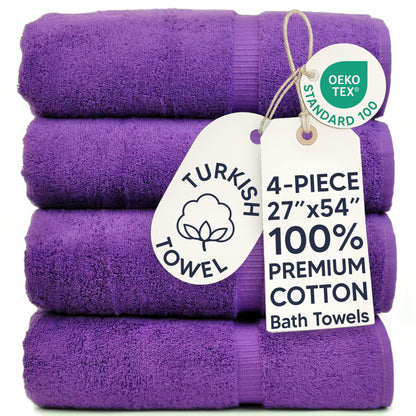 Chakir Turkish Linens 100% Cotton 4-Pack Bath Towels 27x54, Gray