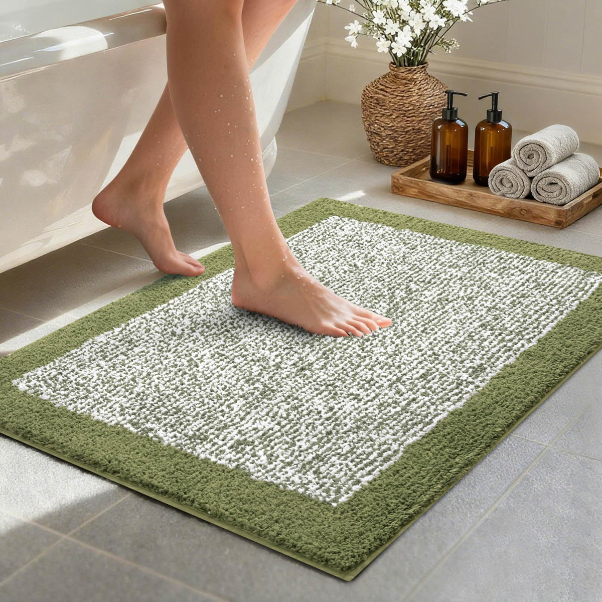 Long 2x4 Ft (48''x24'') Bathroom Rugs, Non Slip Washable Bath Mat Grey
