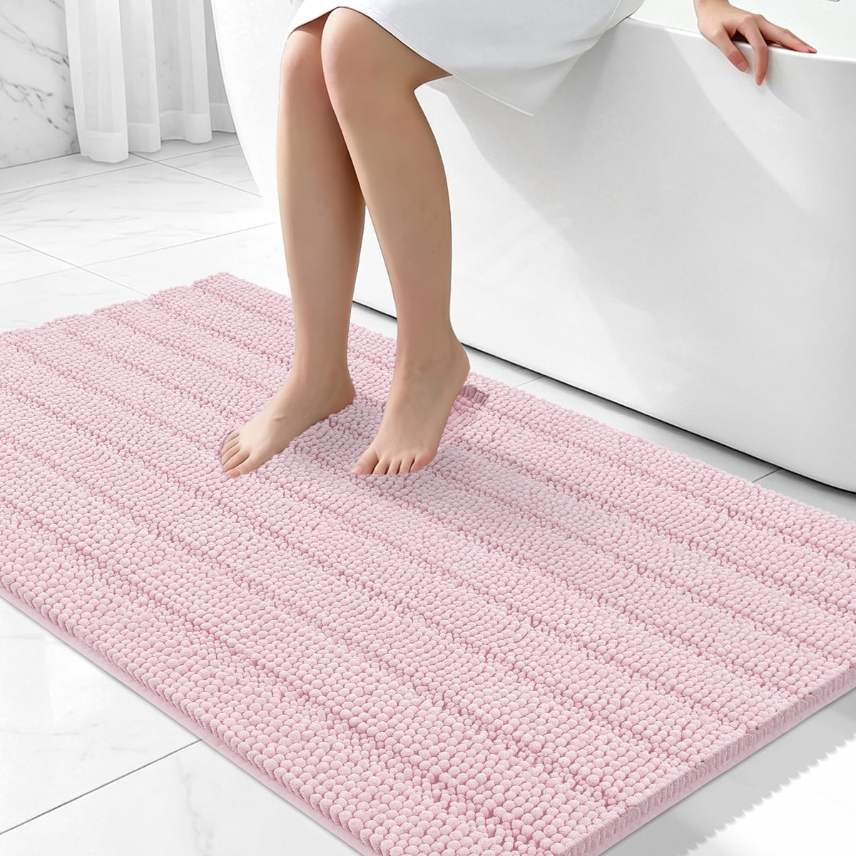 Bcoimo Bath Rug Mat,48x24 High Absorbent Latte Long Bathroom Runner Rugs