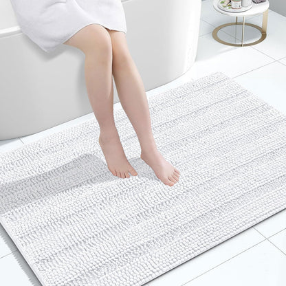 Grandaily Chenille Striped Bathroom Rugs 36x24, Extra Thick and Absorbent Bath Mats, Non-Slip Soft Plush Shaggy Shower Carpet, Machine Wash Dry, Bath Rug for Bathroom, (Large, Light Grey)