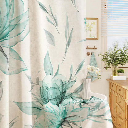 Blue Boho Floral Shower Curtain, Watercolor Botanical Design, 72 x 72