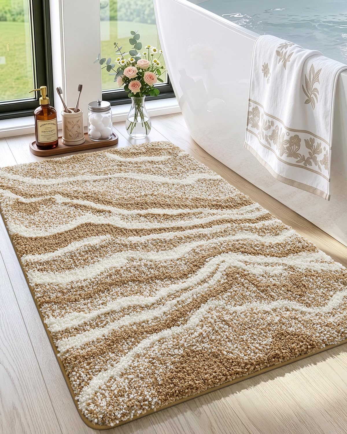 DEXI Marble Bath Mats 36x24, Bathroom Rugs Non Slip Machine Washable, Grey